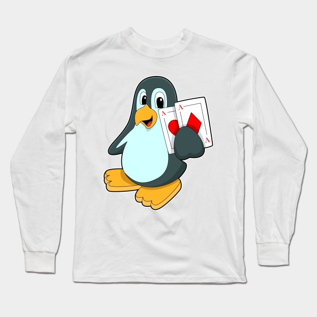 Penguin with Poker cards Long Sleeve T-Shirt by Markus Schnabel